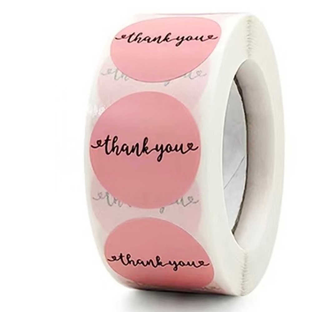J2 Stickers 1" Thank You 500ct Cursive Pink Labels